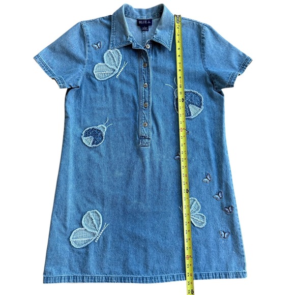 Blue J Denim Dress Womens Size L Short Sleeve Applique Butterflies Vintage - Picture 7 of 10
